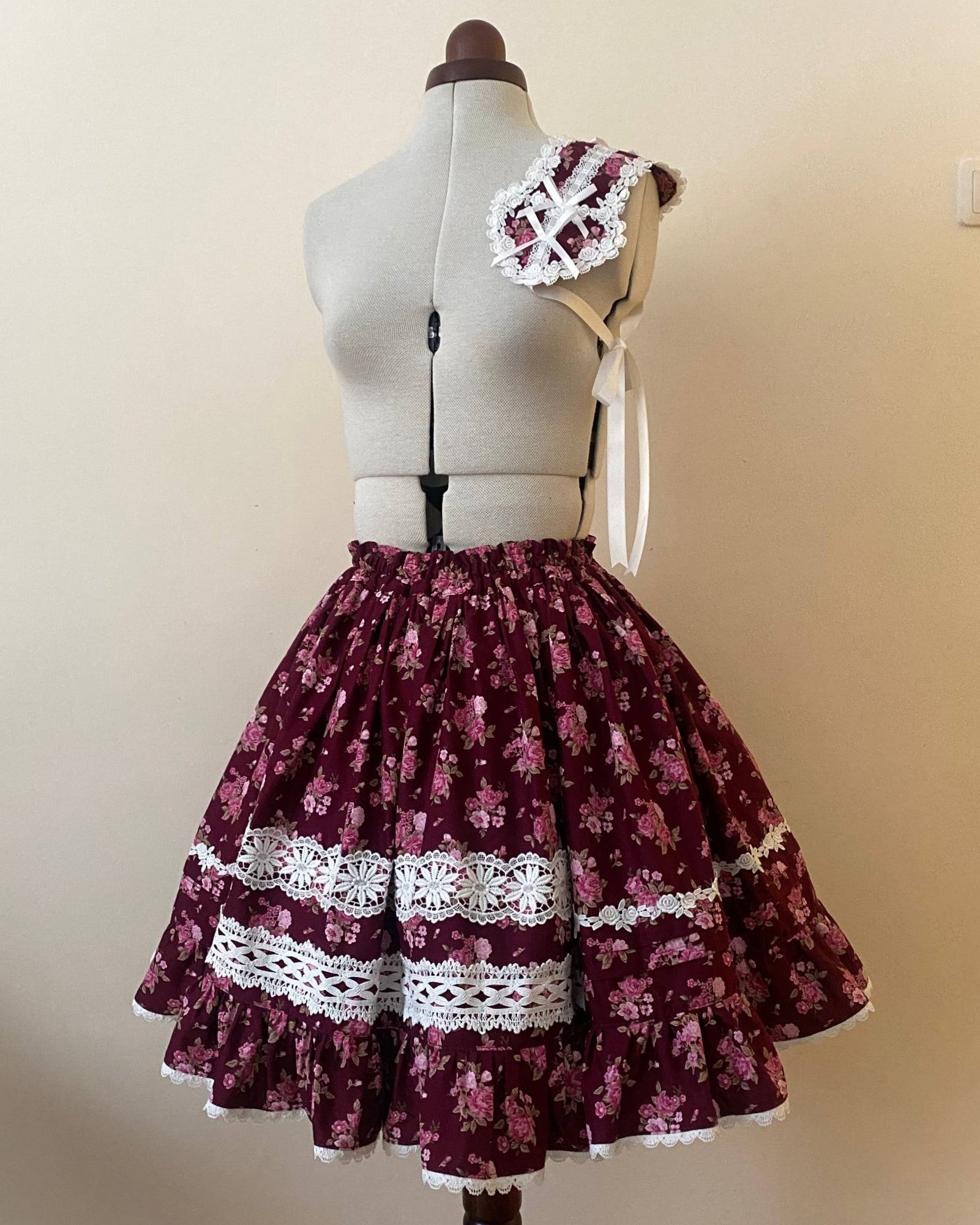 Bordeaux bouquet skirt & headdress set