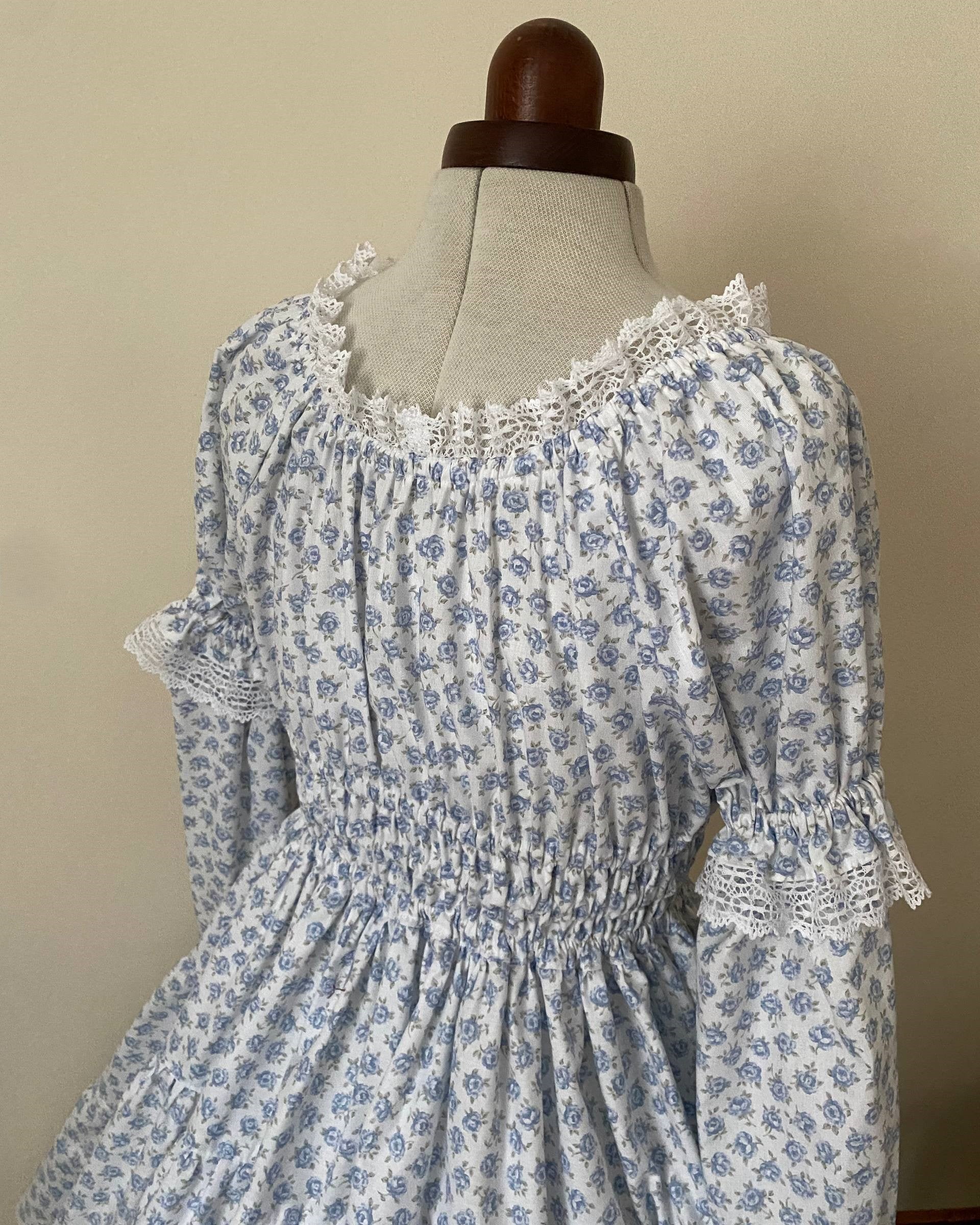 Blue rose shirring OP with detachable sleeves