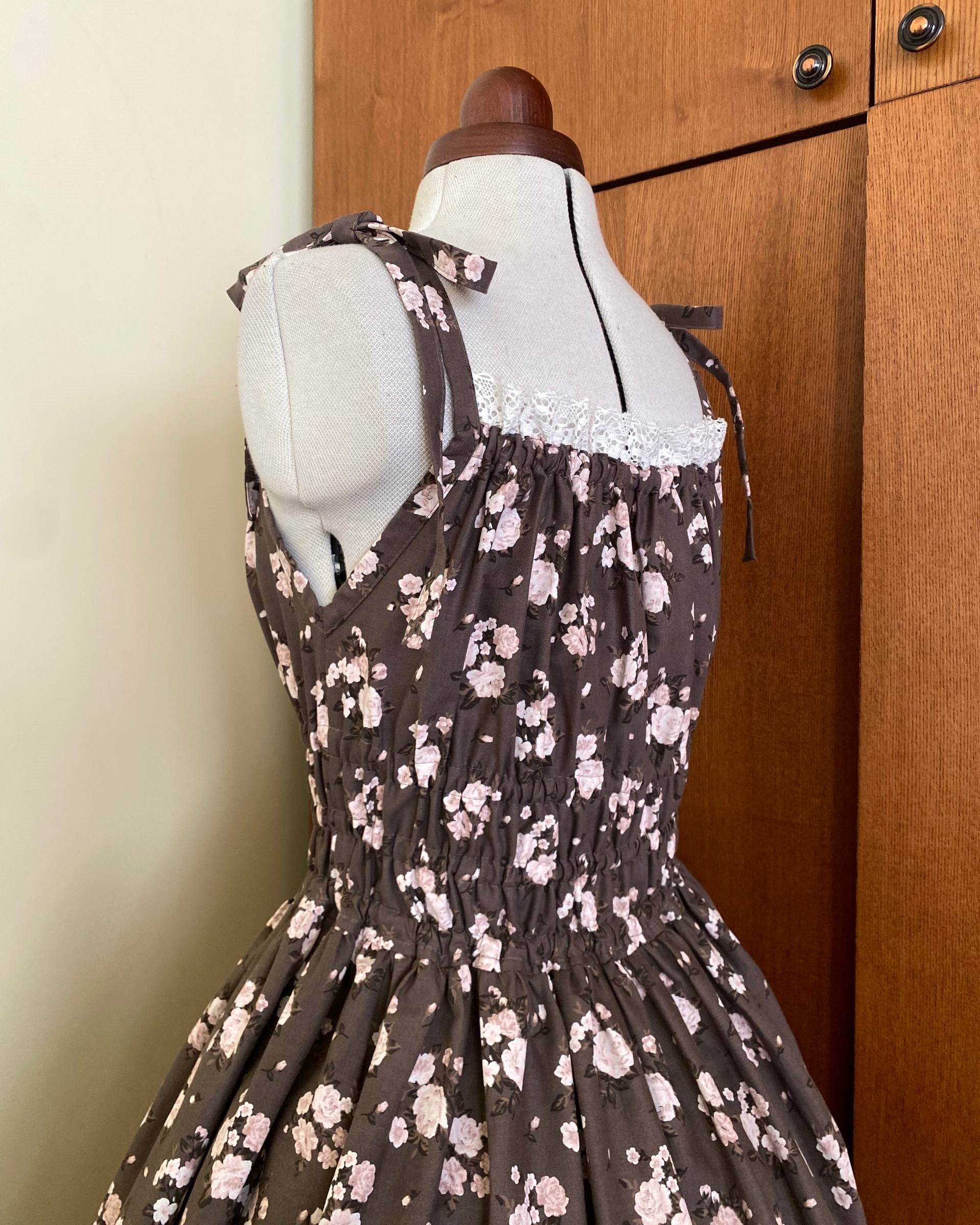 Rose shirring JSK in brown