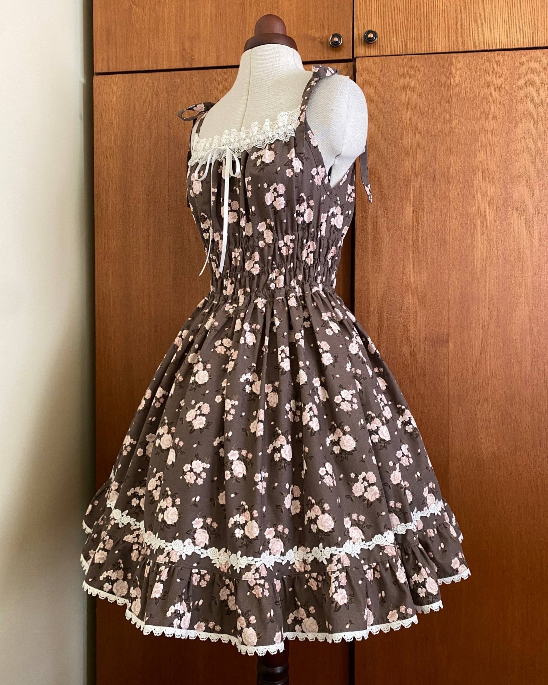 Rose shirring JSK in brown