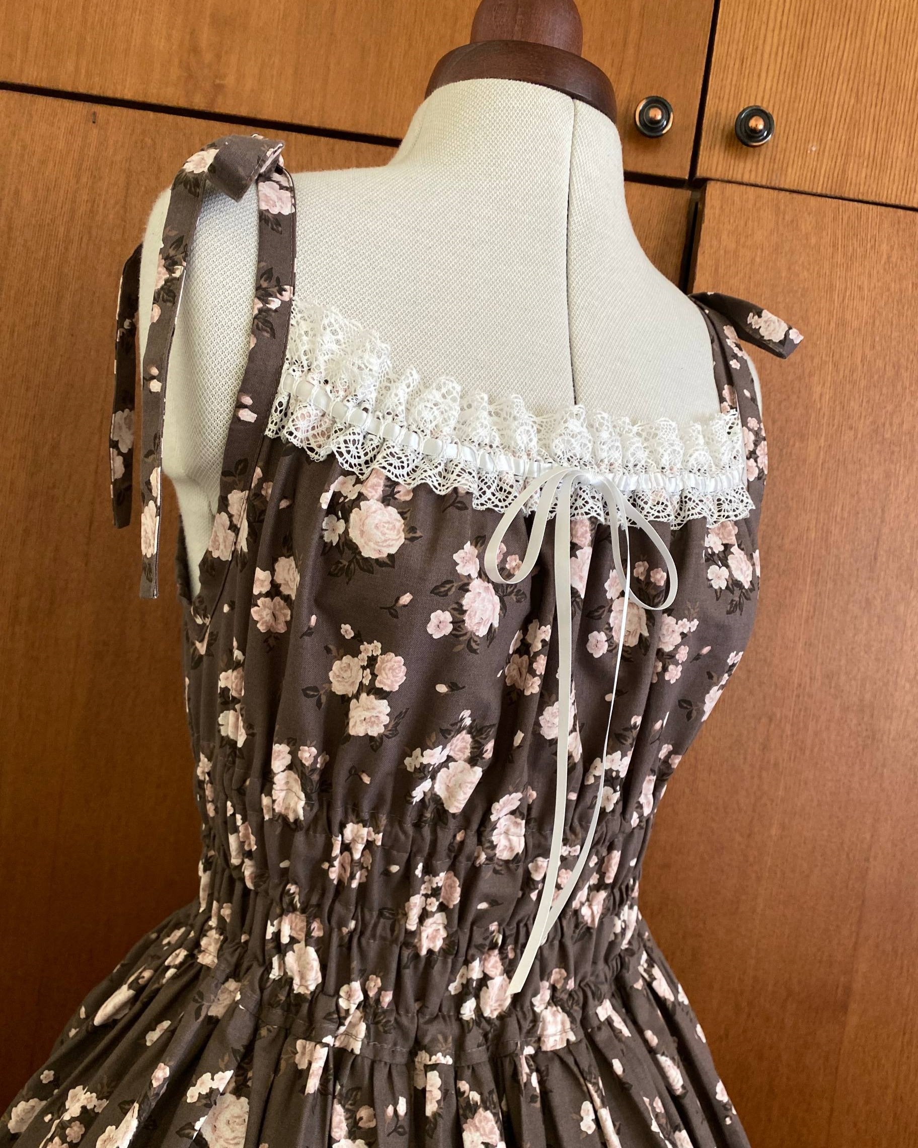 Rose shirring JSK in brown