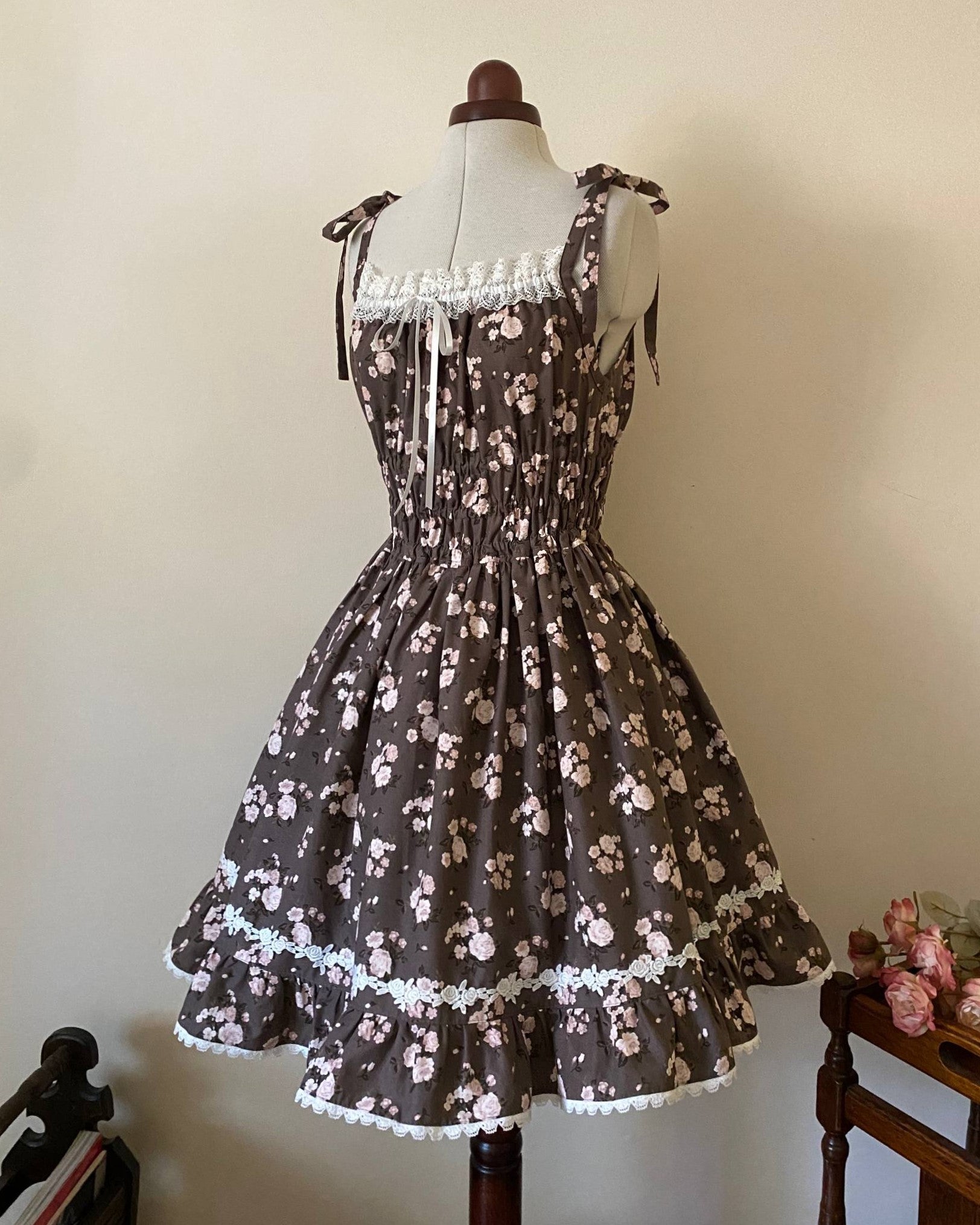 Rose shirring JSK in brown