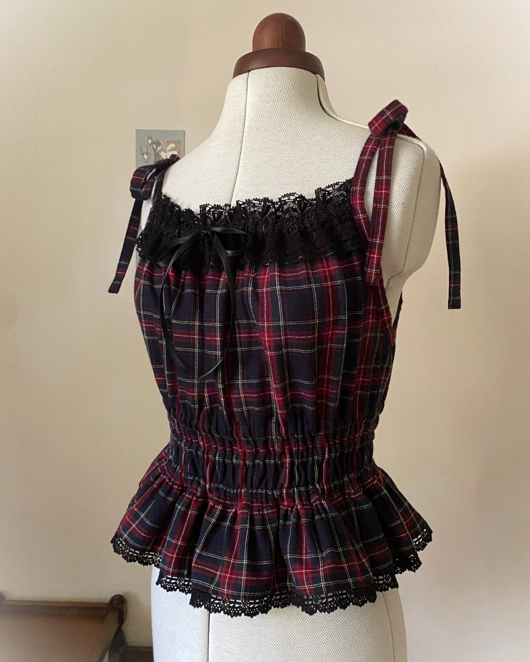 Navy tartan shirring camisole