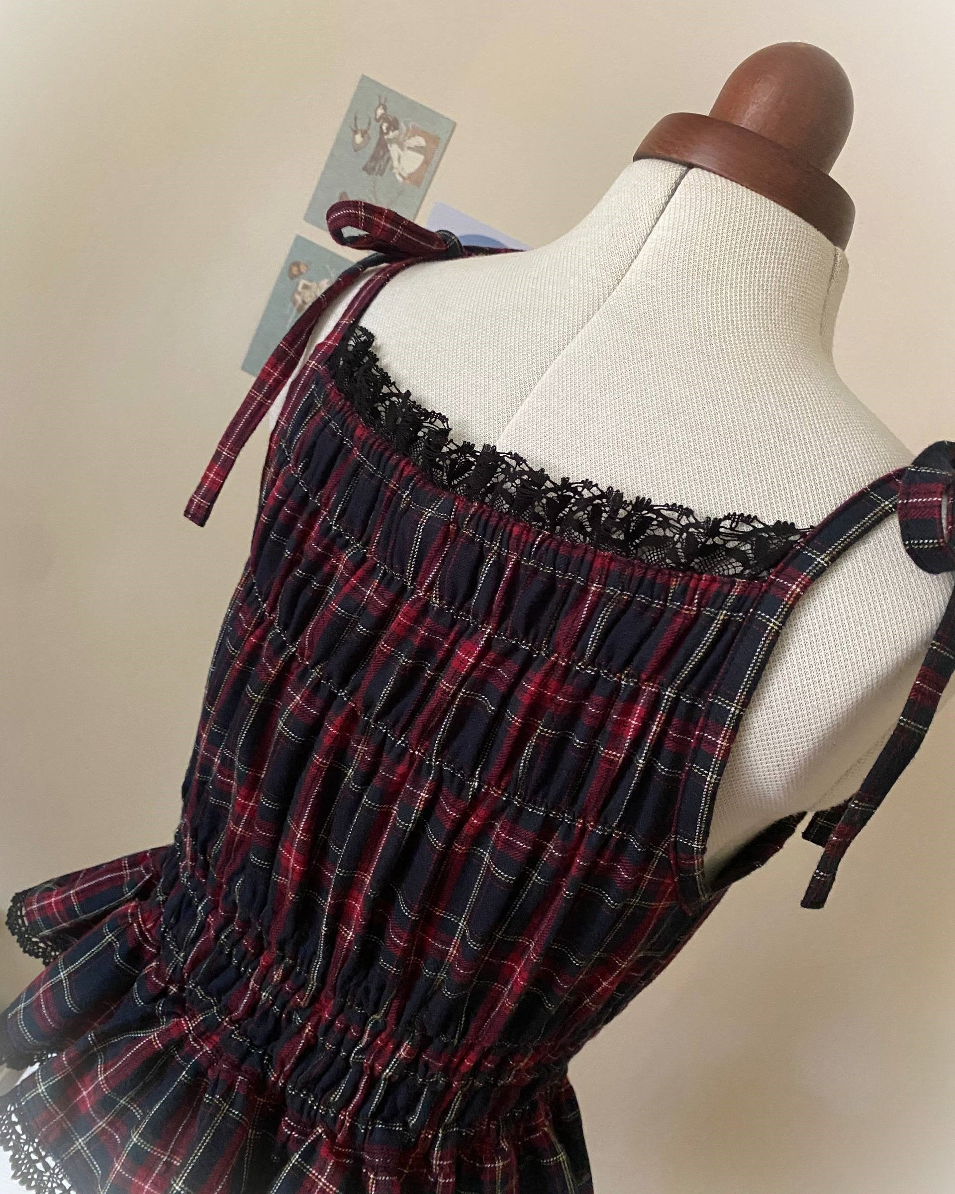 Navy tartan shirring camisole